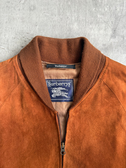 Burberry Brown Suede Leather Full Zip Bomber Jacket