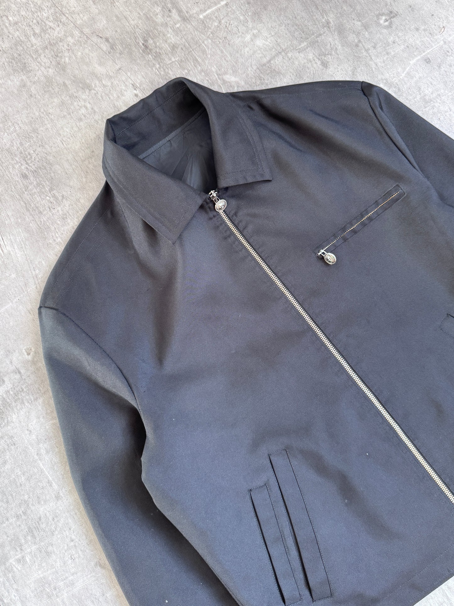 Versace Black Nylon Zip Up Harrington Jacket