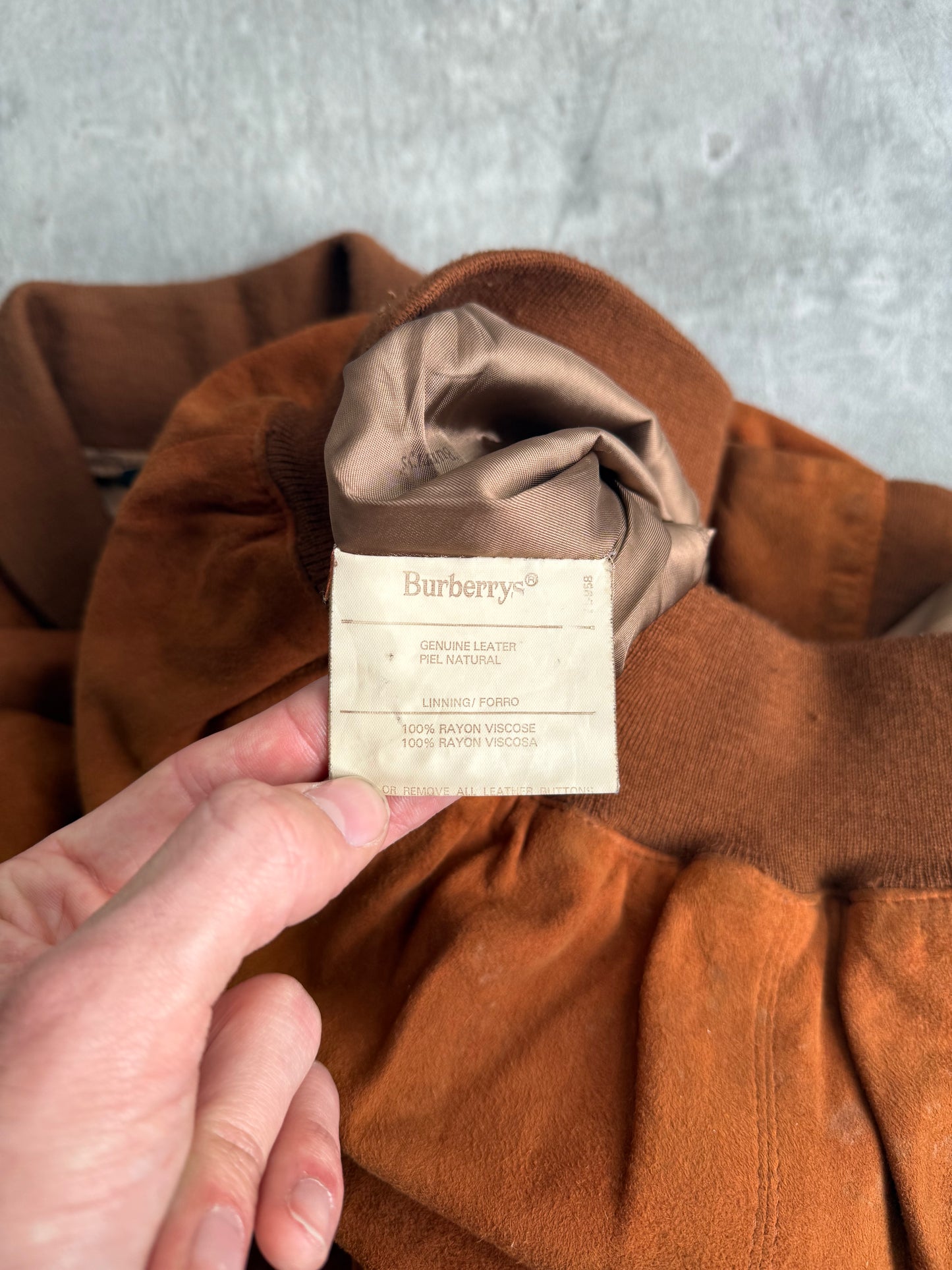 Burberry Brown Suede Leather Full Zip Bomber Jacket