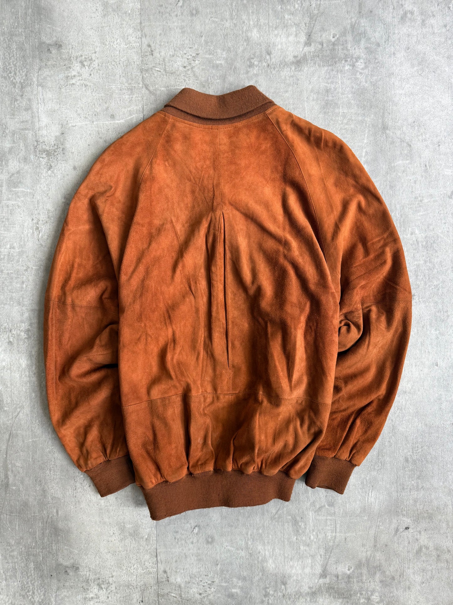 Burberry Brown Suede Leather Full Zip Bomber Jacket