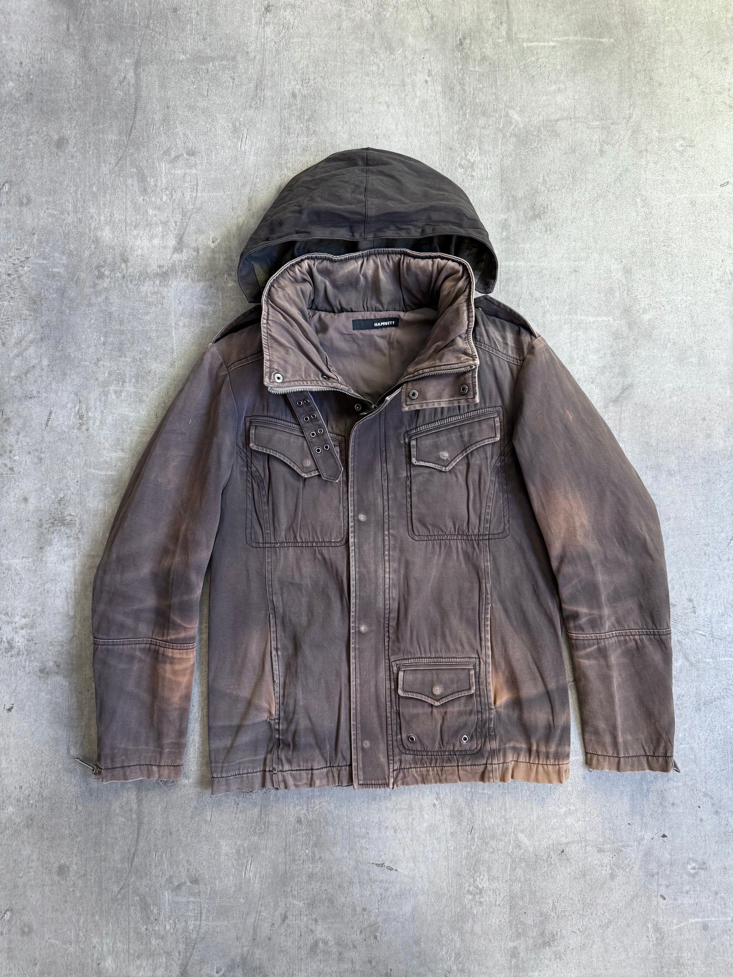 Hamnett Distressed Cotton Hooded Utility Jacket