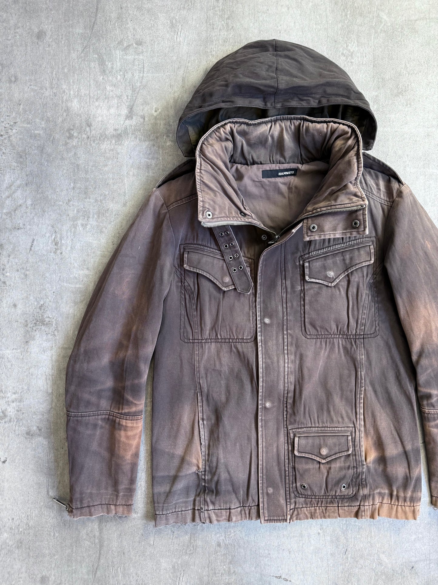 Hamnett Distressed Cotton Hooded Utility Jacket