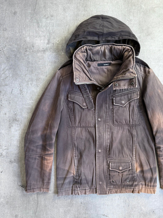 Hamnett Distressed Cotton Hooded Utility Jacket