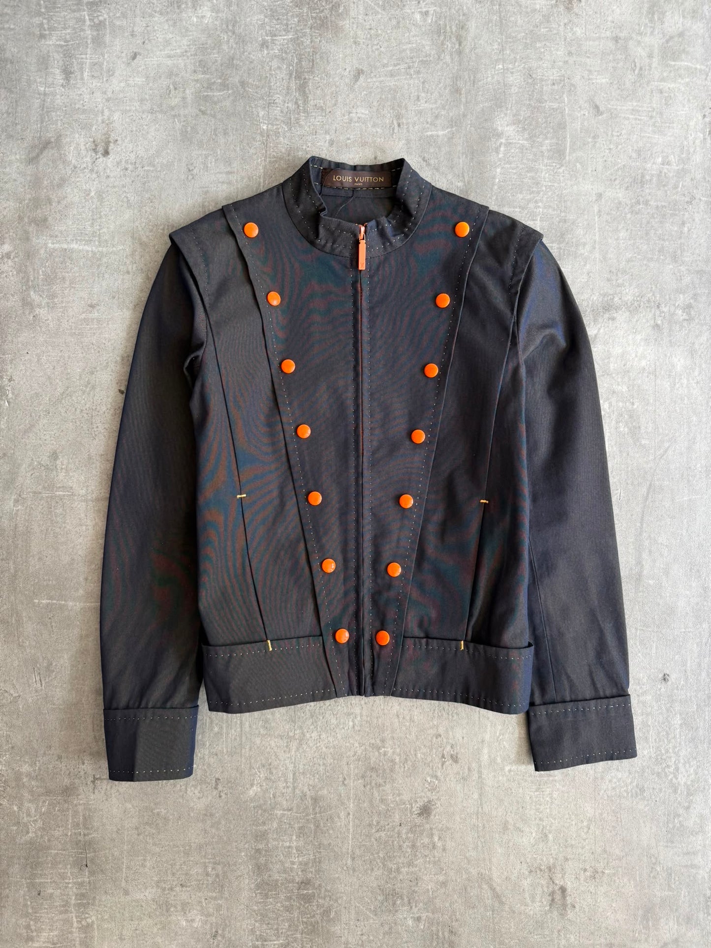 Louis Vuitton Dualtone Denim Mandarin Collar Military Style Jacket
