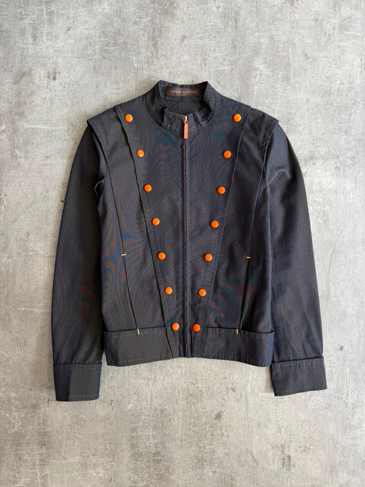 Louis Vuitton Dualtone Denim Mandarin Collar Military Style Jacket
