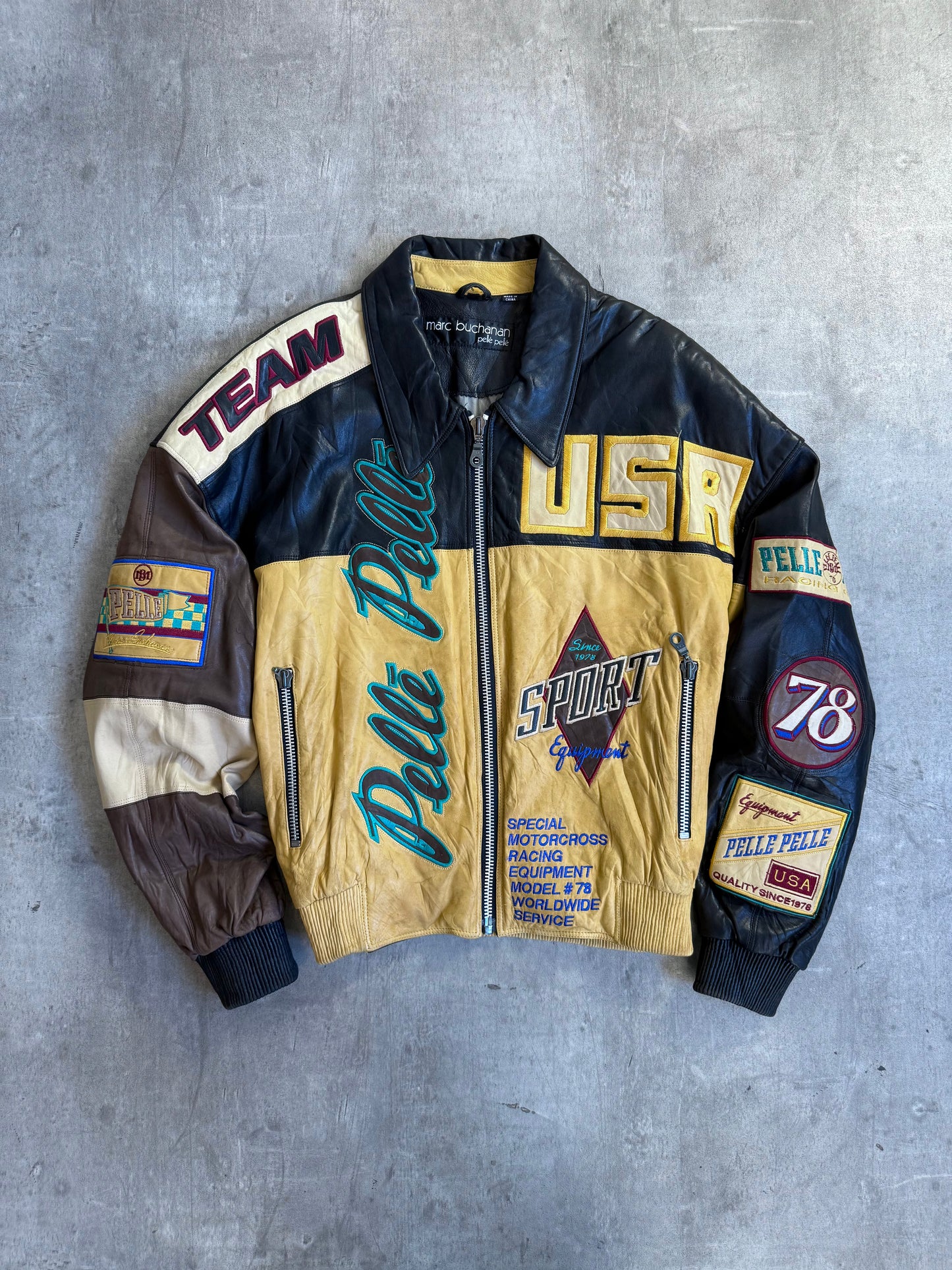 1980s Marc Buchanan Pelle Pelle Patch Embellished Leather Bomber