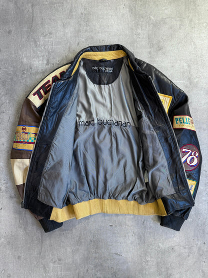 1980s Marc Buchanan Pelle Pelle Patch Embellished Leather Bomber