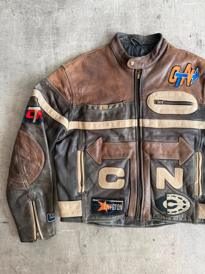 1980's Chyston Patch Embellished Leather Moto Jacket