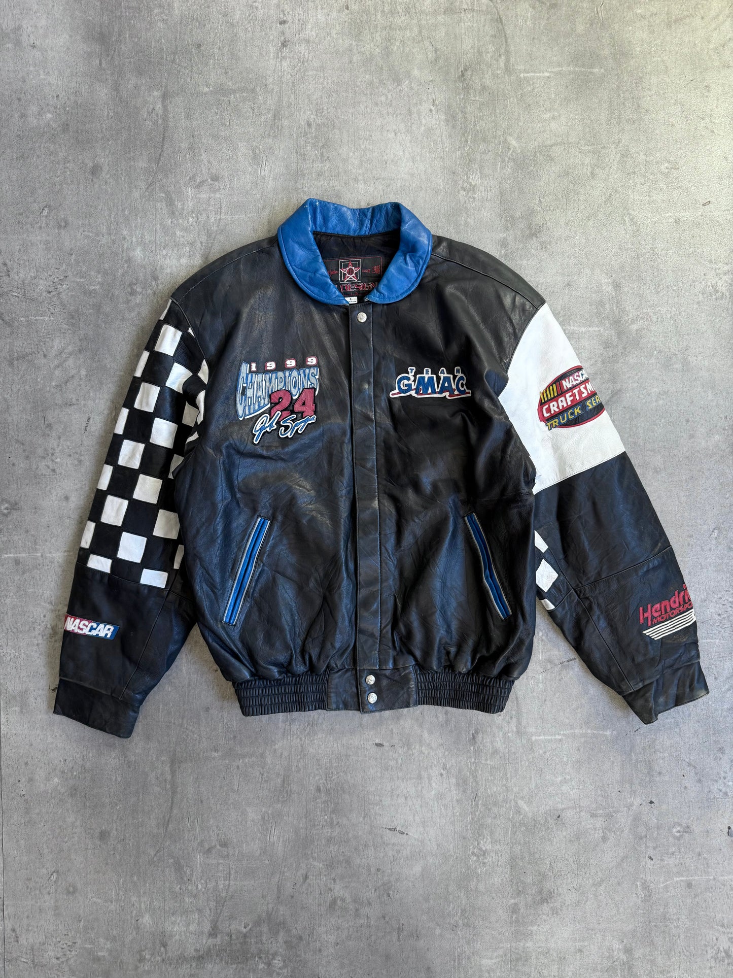 1999 JH Designs NASCAR Patch Embellished Leather Jacket