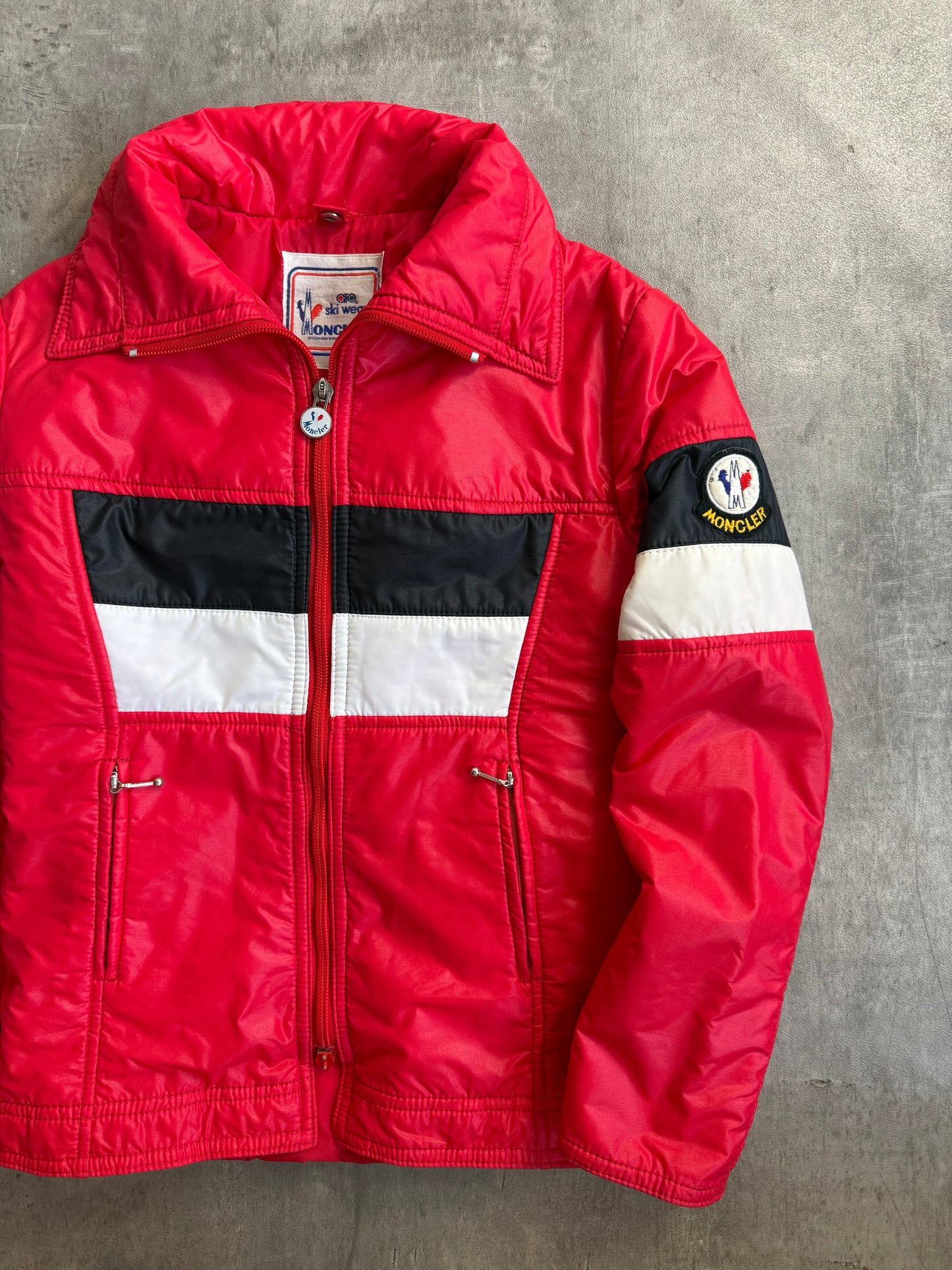 1970s Moncler Red Colour Block Ski Puffer