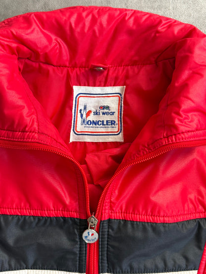 1970s Moncler Red Colour Block Ski Puffer