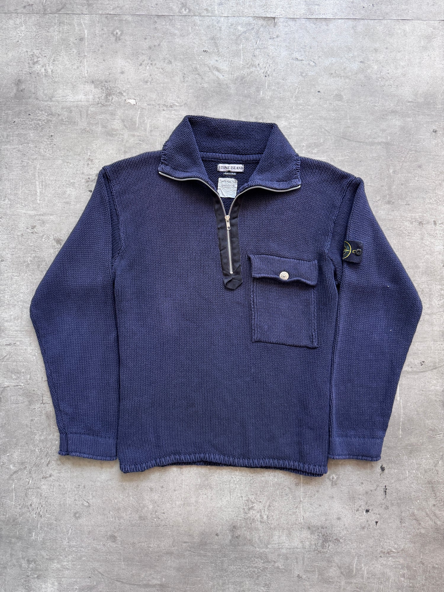 S/S 2000 Stone Island Washed Cotton Knit 1/4 Zip Sweater