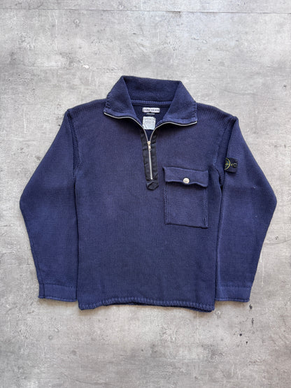 S/S 2000 Stone Island Washed Cotton Knit 1/4 Zip Sweater