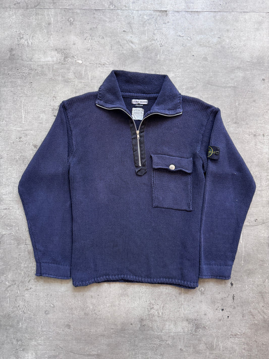 S/S 2000 Stone Island Washed Cotton Knit 1/4 Zip Sweater