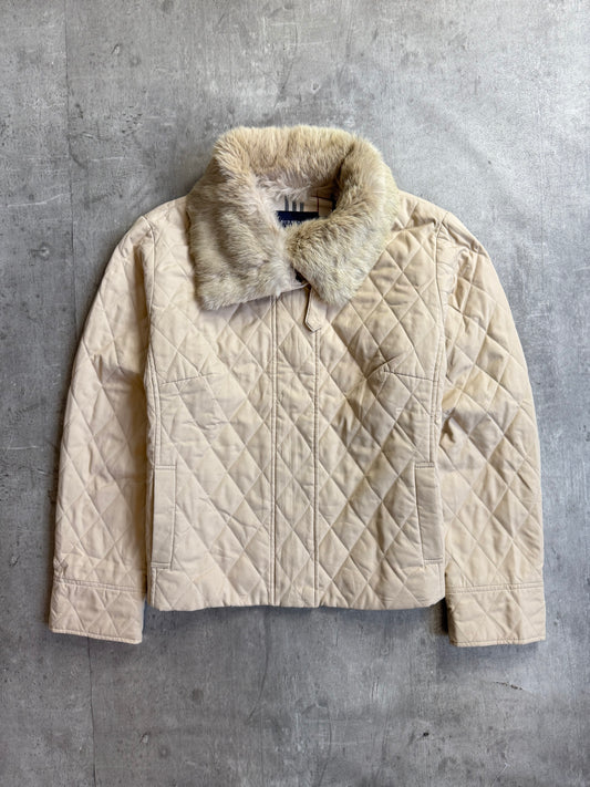 Burberry Modular Fur Collar Cropped Diamond Quilt Jacket