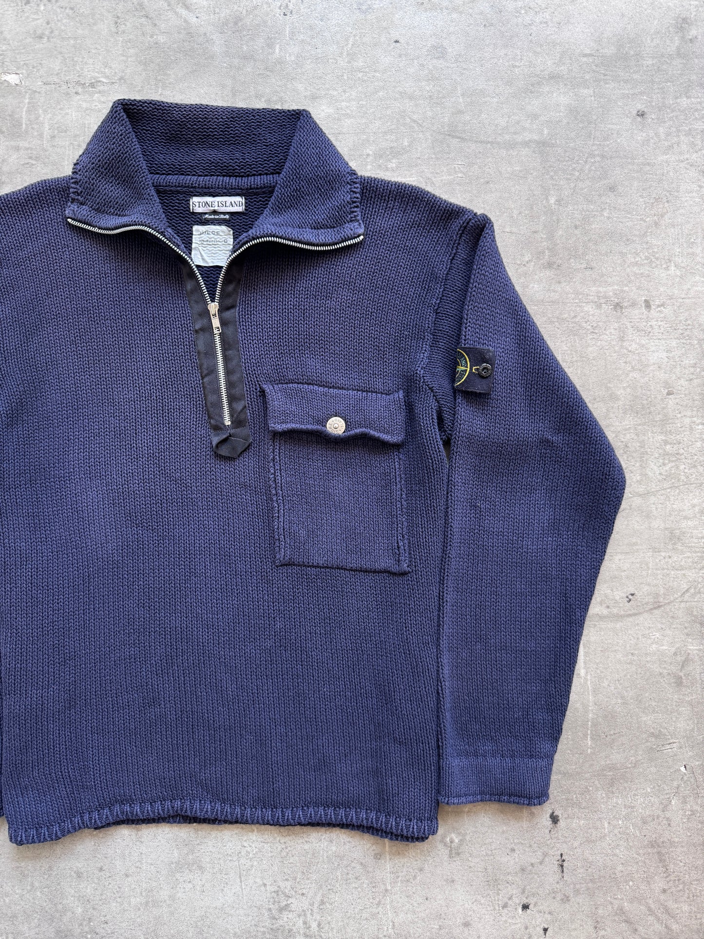 S/S 2000 Stone Island Washed Cotton Knit 1/4 Zip Sweater