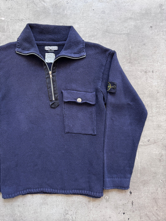 S/S 2000 Stone Island Washed Cotton Knit 1/4 Zip Sweater