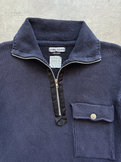 S/S 2000 Stone Island Washed Cotton Knit 1/4 Zip Sweater