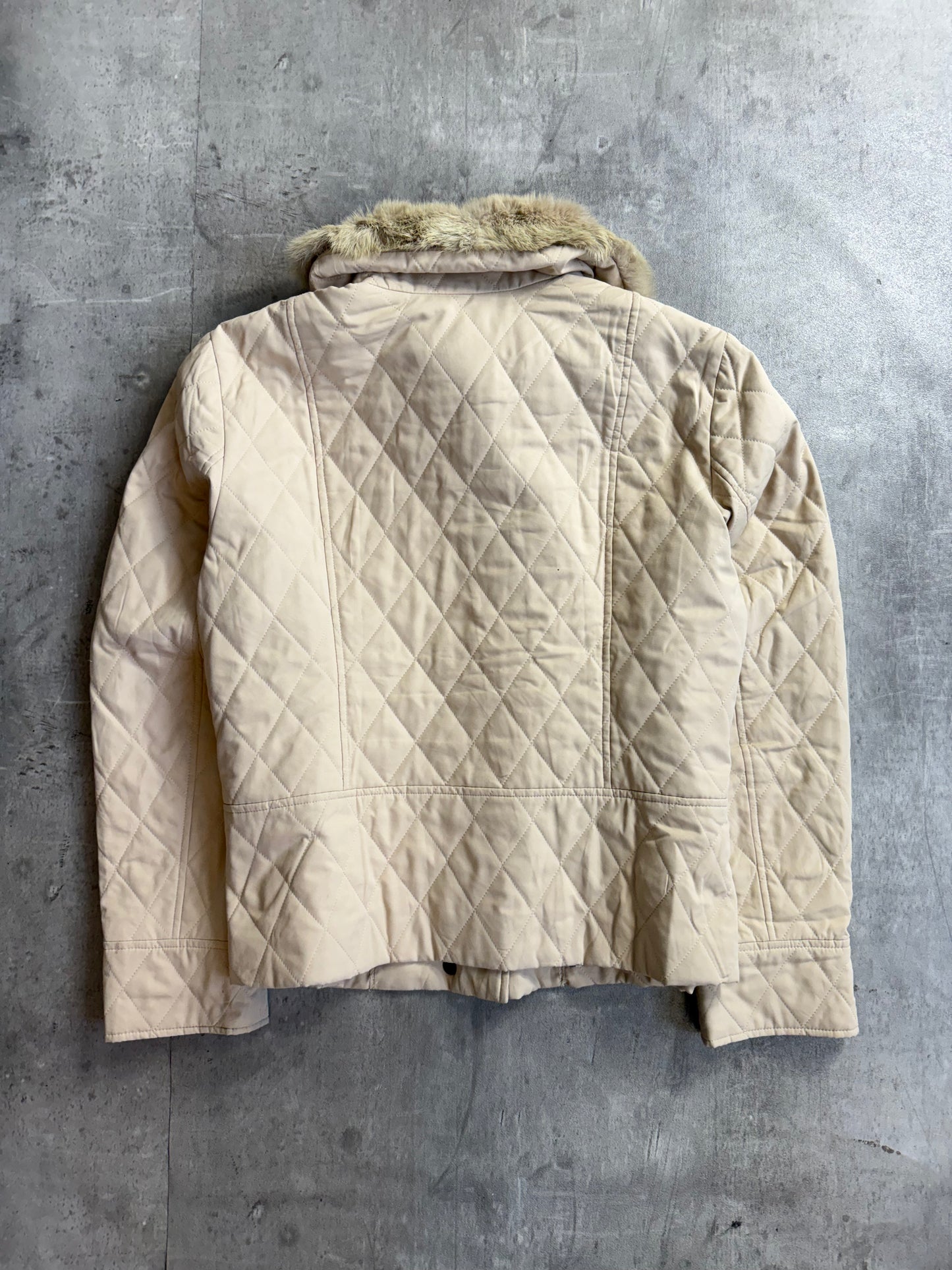 Burberry Modular Fur Collar Cropped Diamond Quilt Jacket