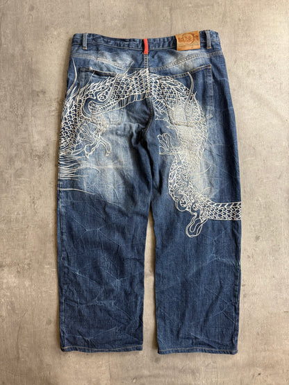 Karakuri Japan All Over Dragon Embroidered Denim Jeans