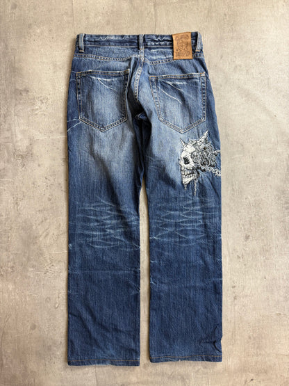 Jizo Denim Skull Chain Embroidered Jeans