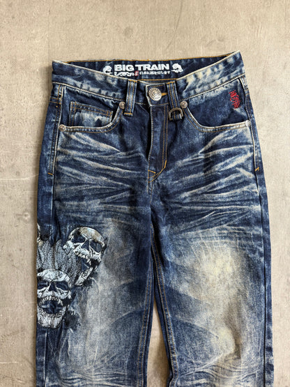 Big Train Mid Blue Skull Embroidered Denim Jeans
