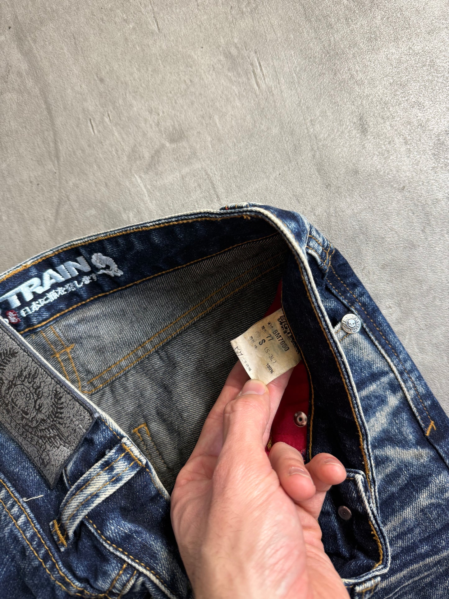 Big Train Mid Blue Skull Embroidered Denim Jeans