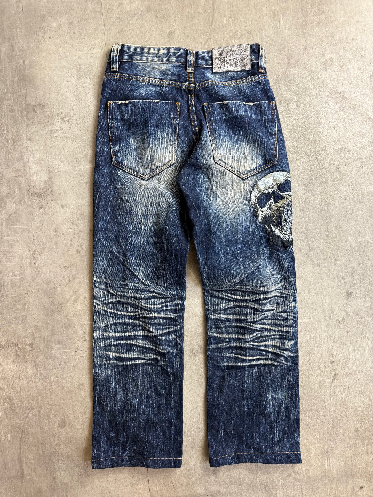 Big Train Mid Blue Skull Embroidered Denim Jeans
