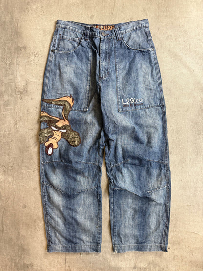 Luxe 'Wile. E Coyote' Embroidered Baggy Denim Jeans