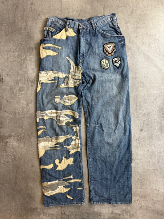 Ecko Unltd Embelished Camo Patchwork Denim Jeans