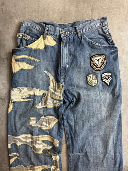 Ecko Unltd Embelished Camo Patchwork Denim Jeans