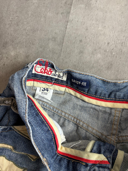 Ecko Unltd Embelished Camo Patchwork Denim Jeans