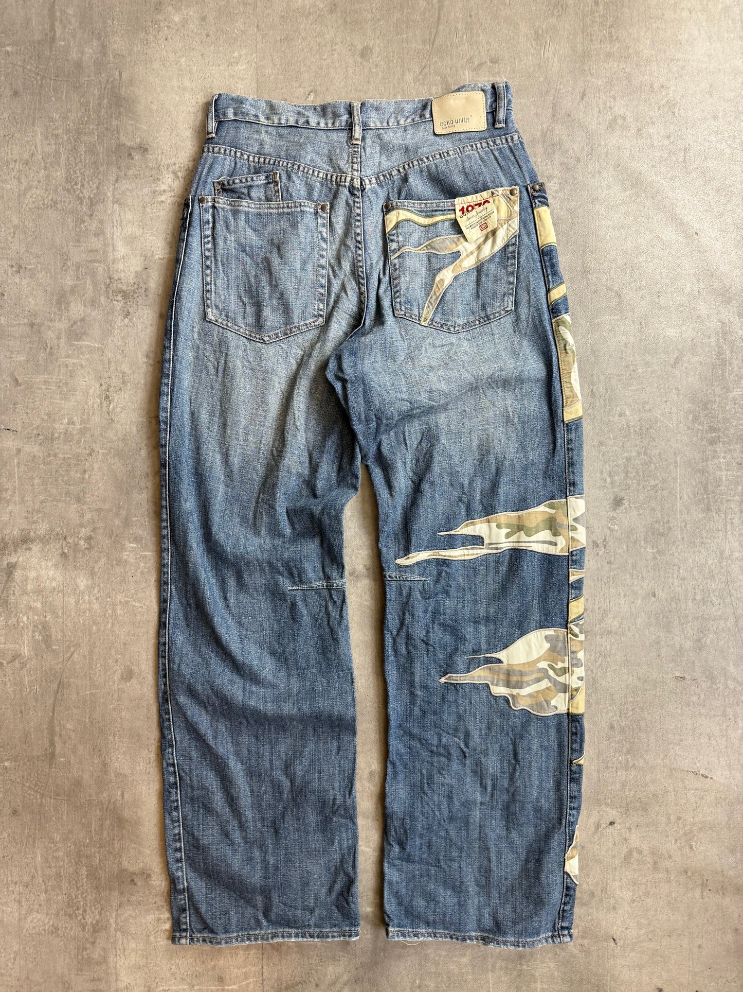 Ecko Unltd Embelished Camo Patchwork Denim Jeans