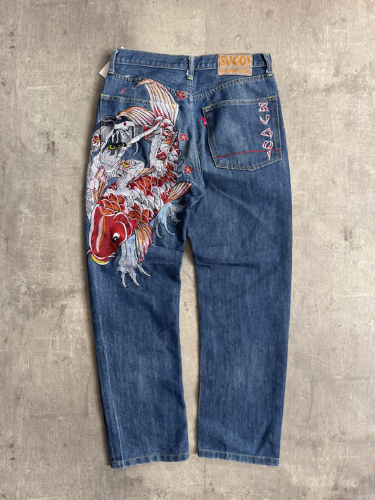 Sugo Warrior Koi Embroidered Jeans