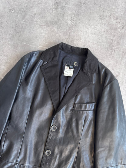 Just Cavalli Cotton Collar Black Leather Jacket