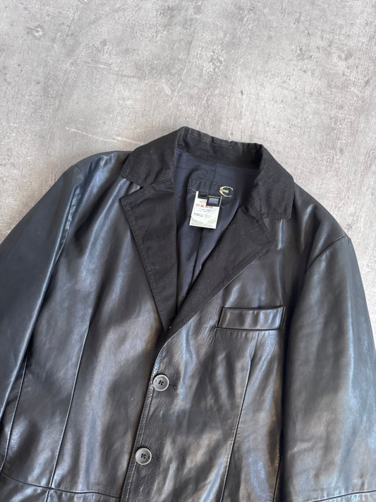 Just Cavalli Cotton Collar Black Leather Jacket