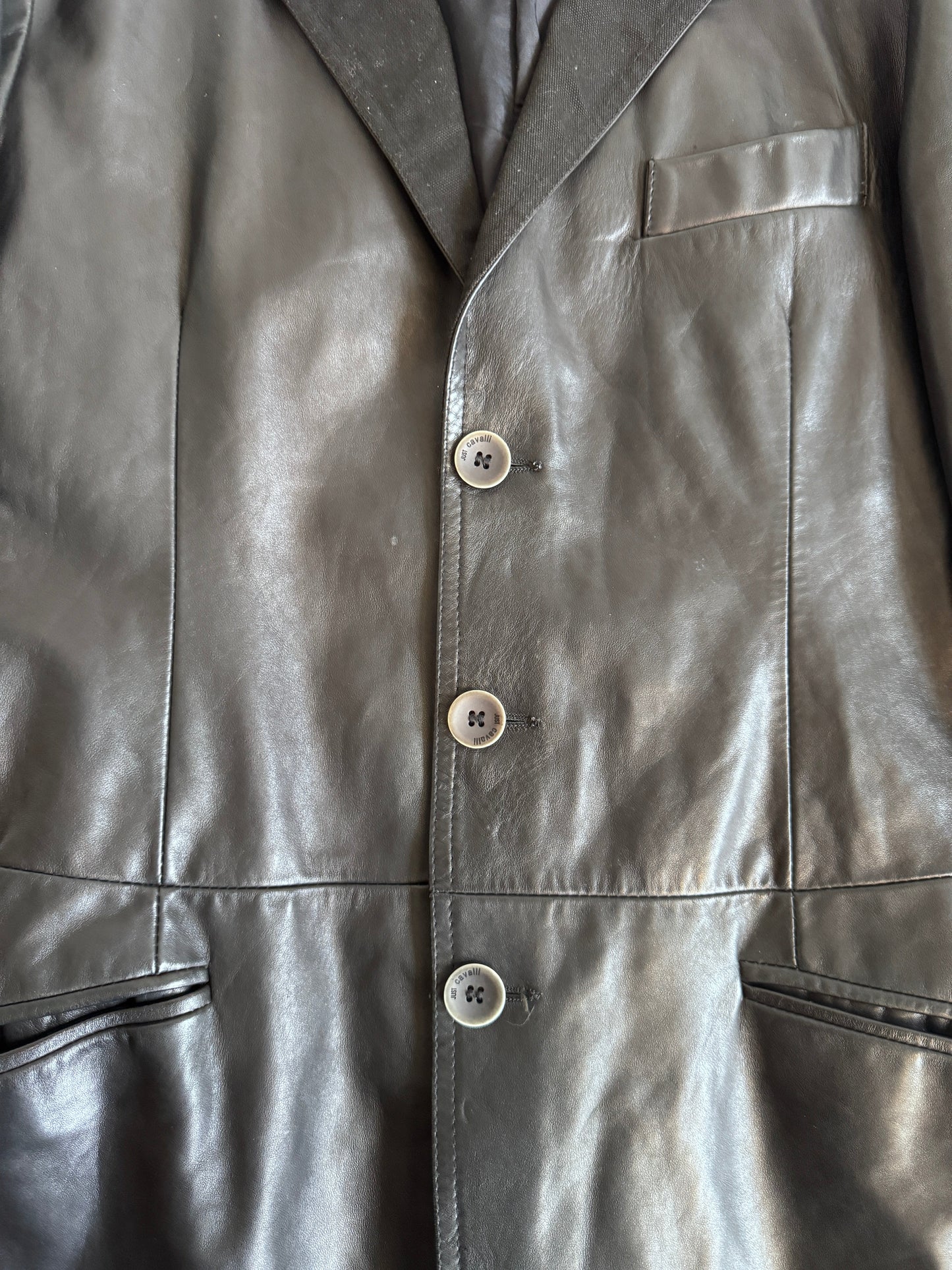 Just Cavalli Cotton Collar Black Leather Jacket