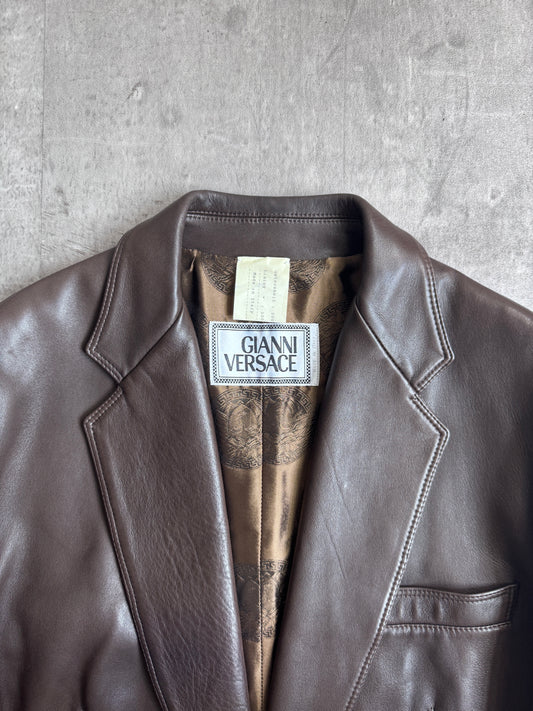 Versace Silk Lined Brown Leather Blazer