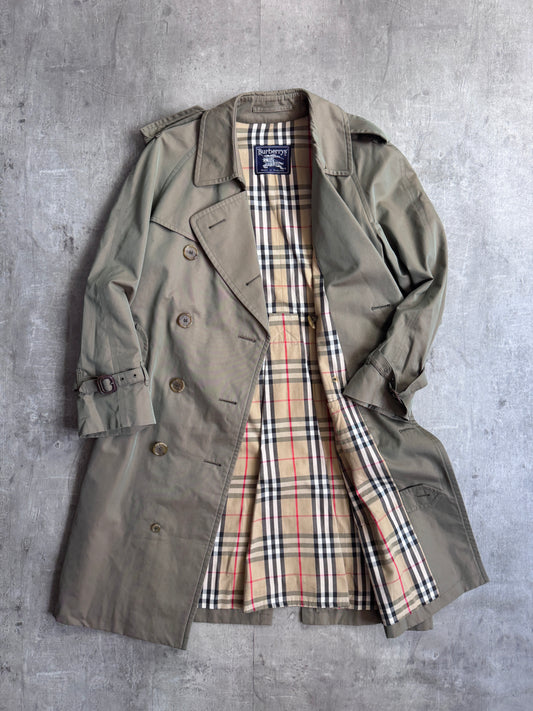 Burberry Double Breasted Khaki Reflective Trench Coat