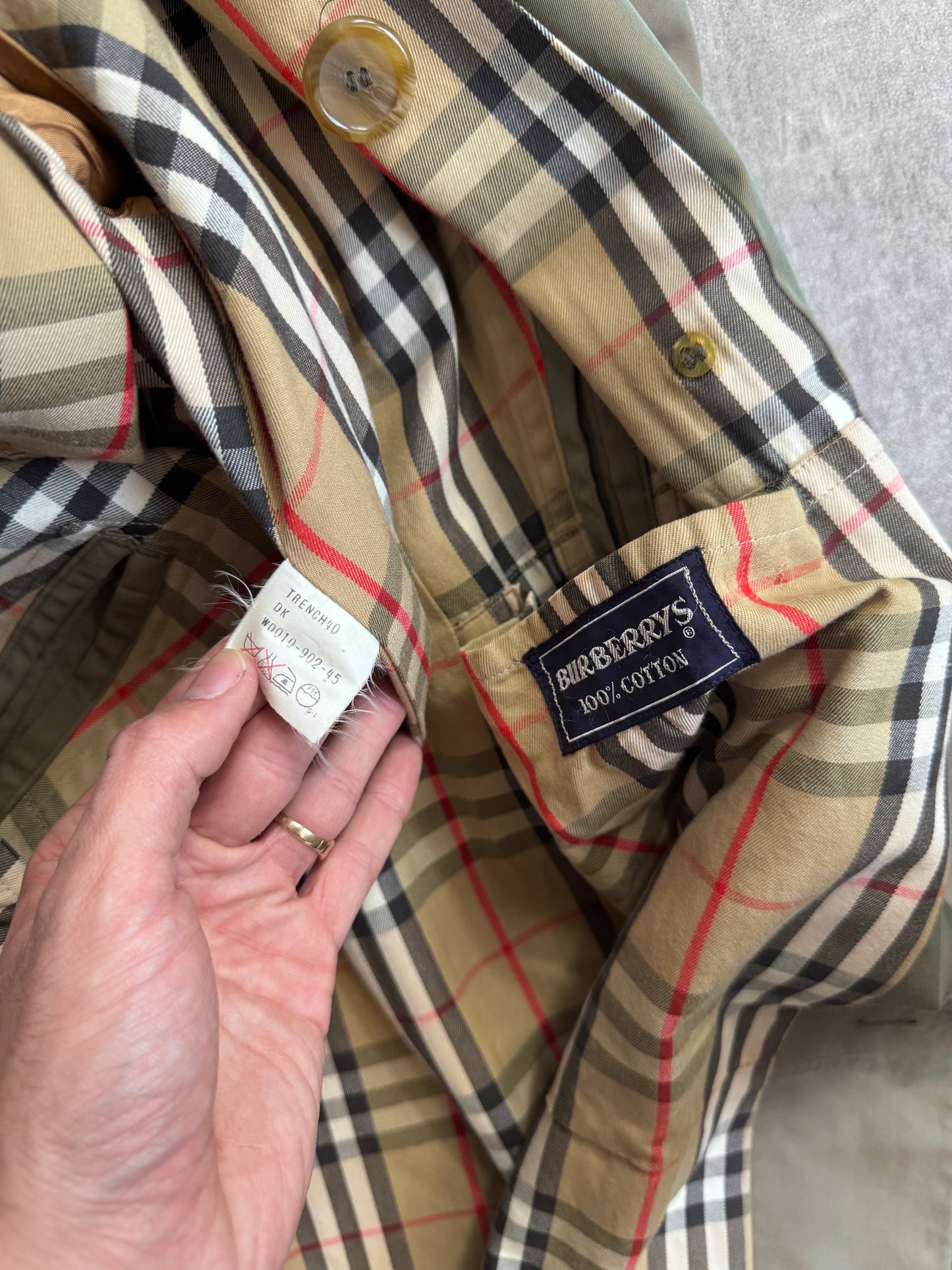 Burberry Double Breasted Khaki Reflective Trench Coat