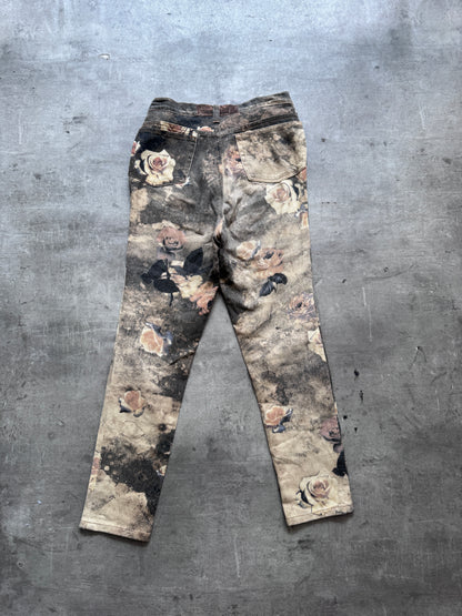 1990's Roberto Cavalli Floral Gold Rose Print Jeans