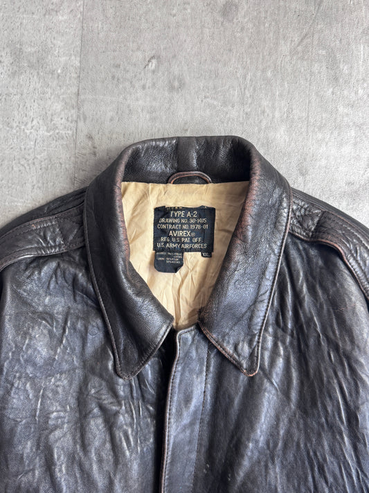 1980's Avirex Dark Brown A2 4 Pocket Leather Bomber Jacket