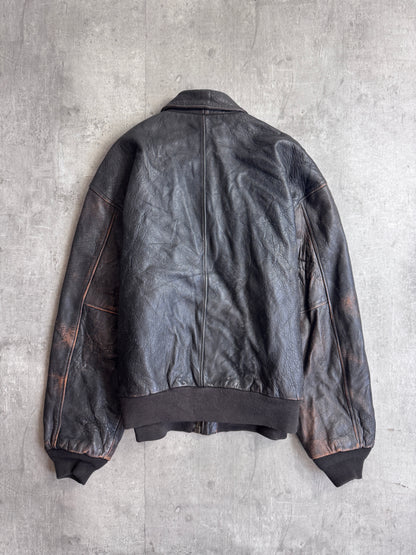 1980's Avirex Dark Brown A2 4 Pocket Leather Bomber Jacket