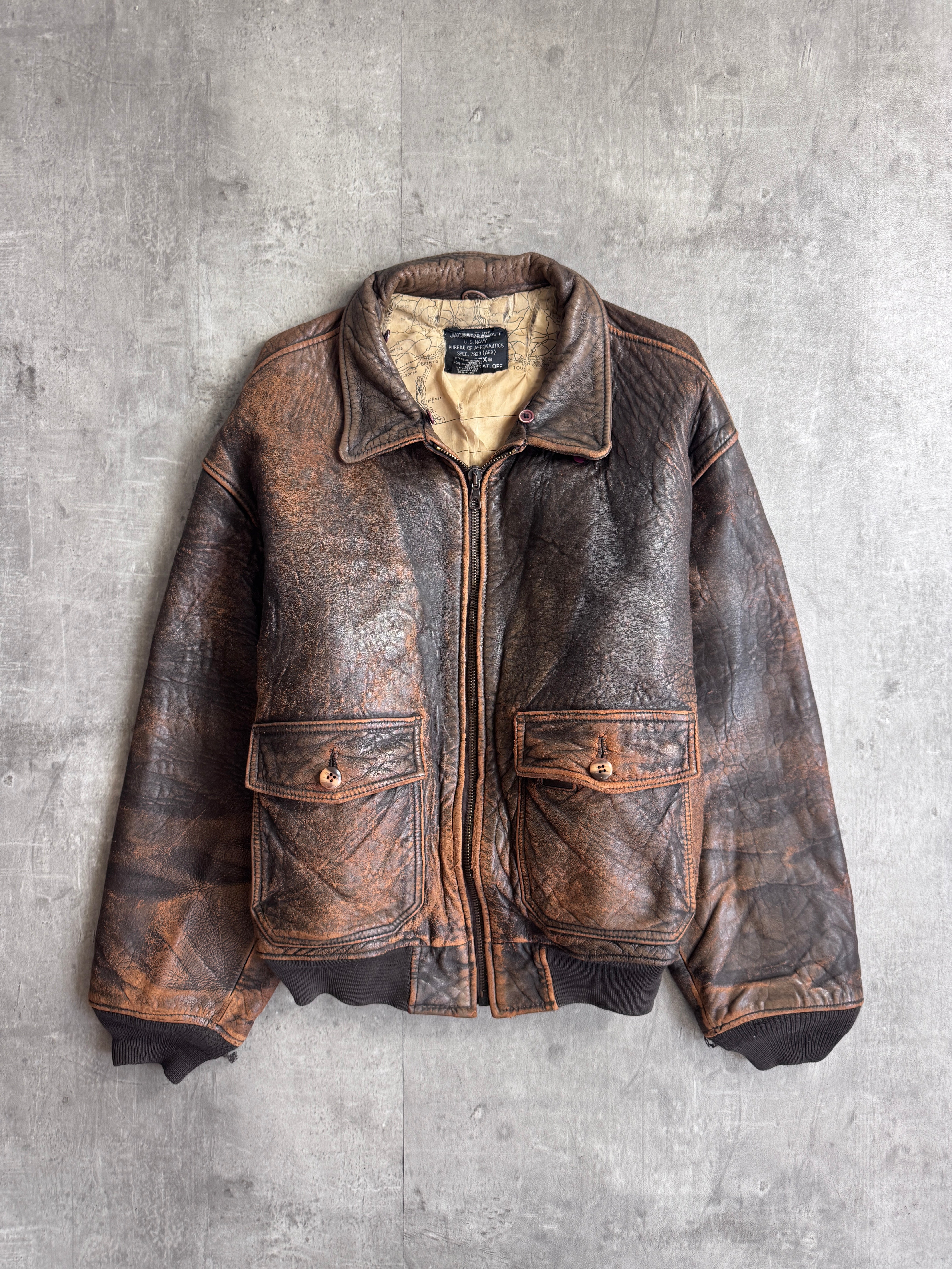 1980s Avirex USN G-1 Distressed Brown Leather Flight Jacket – Vintage