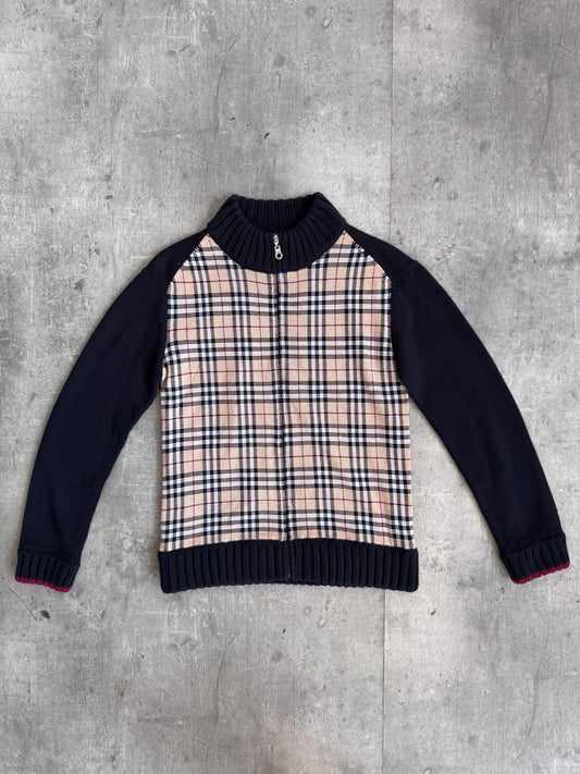 Burberry Black Label Nova Check Zip Knit Sweater