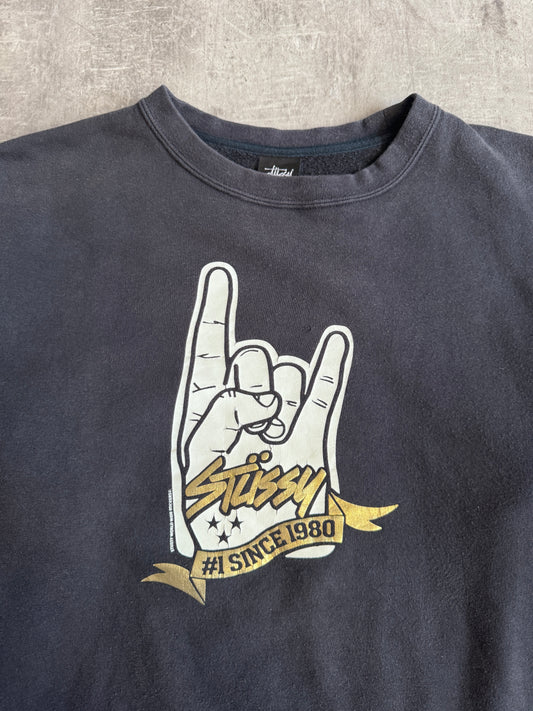 Stussy Washed Black Rockers Logo Sweatshirt