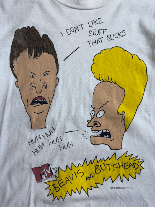 1993 Beavis and Butt-Head MTV Single Stitch White Graphic Tee