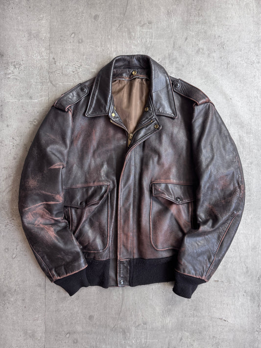 1970's Schott NYC A-2 Dark Brown Boxy Bomber Jacket