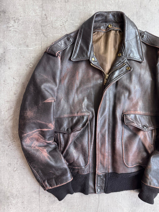 1970's Schott NYC A-2 Dark Brown Boxy Bomber Jacket
