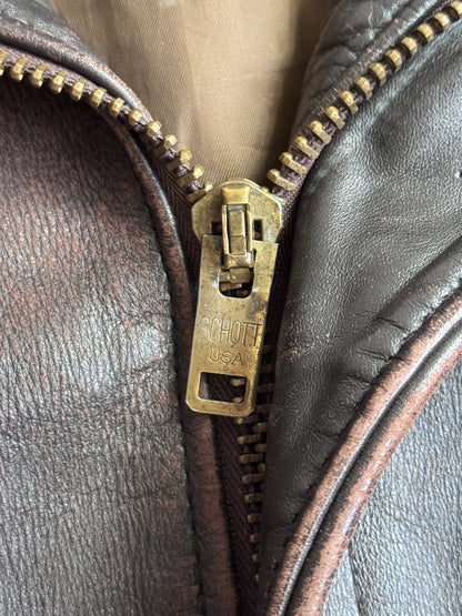 1970's Schott NYC A-2 Dark Brown Boxy Bomber Jacket